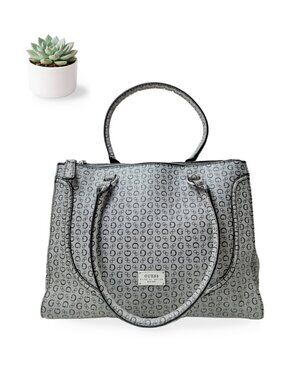 Guess Logo Tote Bag Gray Black G Monogram Shoulder Purse Leopard Print Lining